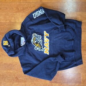 Vintage Mens Medium United States Navy Spell Out Faded Hoodie Sweatshirt Blue